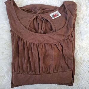 Red Rover Brown Relaxed Fit Flowy Short Sleeve Blouse Size XL